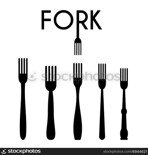 Set of Fork Silhouettes Isolated on White Background. Set of Fork Silhouettes