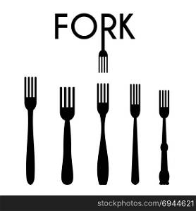 Set of Fork Silhouettes Isolated on White Background. Set of Fork Silhouettes