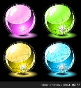 Set of four abstract colorful glossy spheres