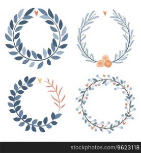 Set of four abstract foliage wreaths. Vector illustration.