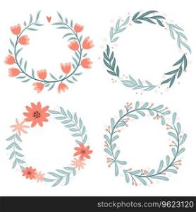 Set of four abstract foliage wreaths. Vector illustration.