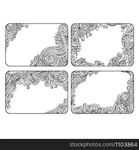 Set of four abstract hand drawn floral decorative vector frames. Set of four floral decorative vector frames