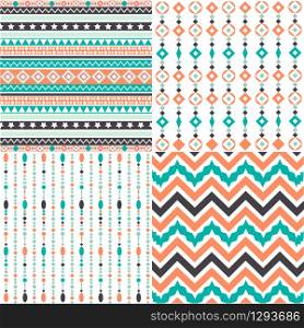 Set of four abstract seamless patterns in boho style