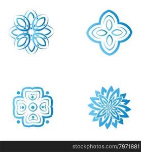 Set of four blue flower abstract logo designs. Vector template icon. Can be used for medicine, beauty or sport business company