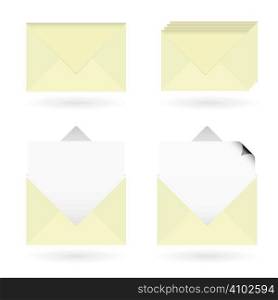 Set of four business icons with envelopes and drop shadow