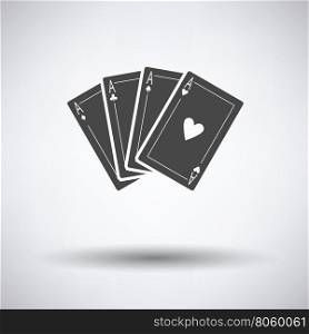 Set of four card icons on gray background with round shadow. Vector illustration.