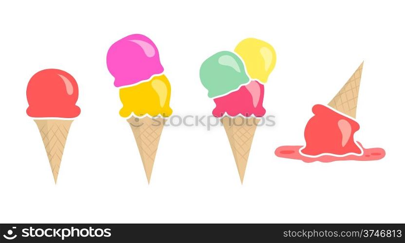 Set of four different size vector ice creams isolated on white. Set of four vector ice creams isolated on white