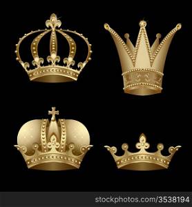 Set of four gold crown with diamond