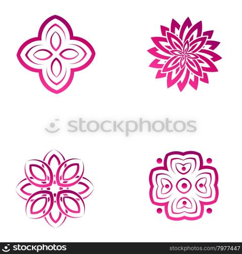 Set of four pink flower abstract logo designs. Vector template icon. Can be used for medicine, beauty or sport business company