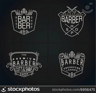 Set of four retro emblems for Barber Shop. Four vector emblems for Barber Shop in vintage style. Modern linear minimalism. Design for web, Logos, Stamp, Badges, Signboard, t-shirts, uniform and others.
