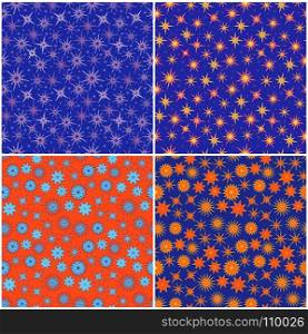 Set of four seamless vector patterns with various stars isolated on the color backgrounds separated with white