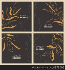 Set of four square abstract botanical cards, vector illustration