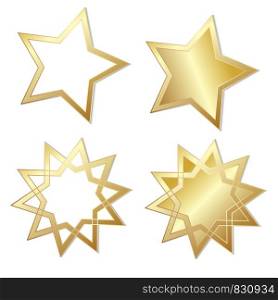 Set of four Stars Sparkling Shining Golden, stock vector illustration
