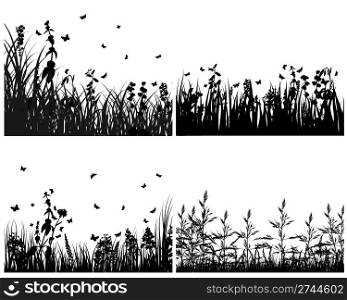 Set of four vector grass silhouettes backgrounds