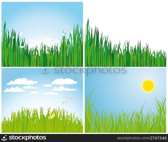 Set of four vector grass silhouettes backgrounds