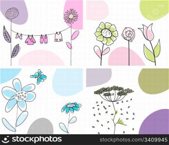 Set of four vector greeting cards for design use