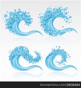 Set of four waves on a white background.