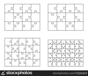Set of four white puzzles, separate parts
