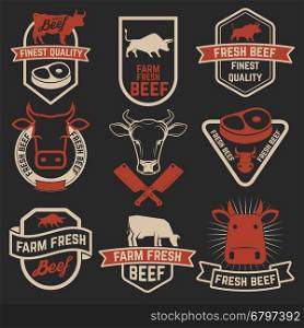 Set of fresh beef labels. Butchery shop emblems. Design elements for labels, badges, emblems, signs. Vector illustration.