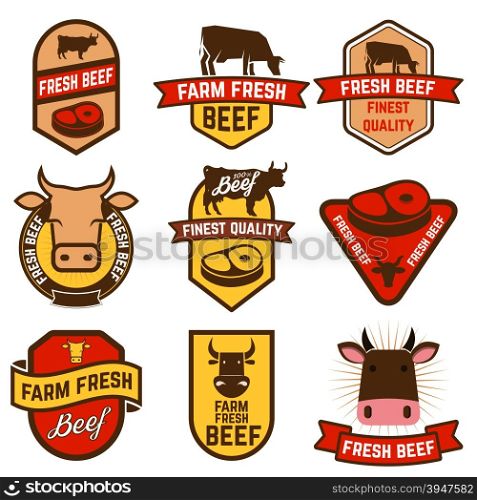 Set of fresh beef labels,icons and design element. Vector illustration.