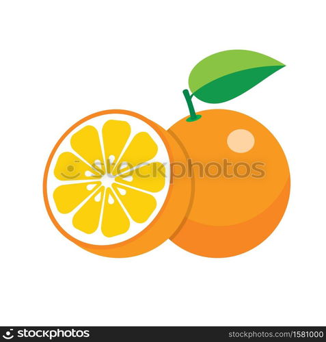 set of fresh ripe oranges with leaves, half of orange. oranges on white background