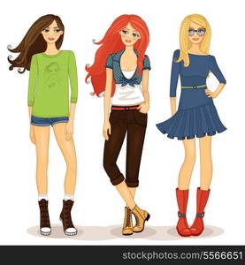 Set of friendly girls vector illustration isolated