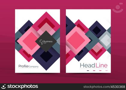 Set of front and back a4 size pages, business annual report design templates. Geometric square shapes backgrounds. Vector illustration