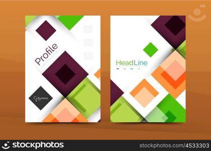 Set of front and back a4 size pages, business annual report design templates. Geometric square shapes backgrounds. Vector illustration