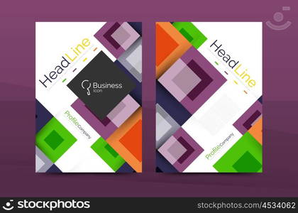 Set of front and back a4 size pages, business annual report design templates. Geometric square shapes backgrounds. Vector illustration