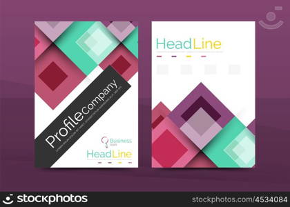 Set of front and back a4 size pages, business annual report design templates. Geometric square shapes backgrounds. Vector illustration