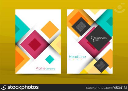 Set of front and back a4 size pages, business annual report design templates. Geometric square shapes backgrounds. Vector illustration