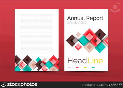 Set of front and back a4 size pages, business annual report design templates. Geometric square shapes backgrounds. Vector illustration