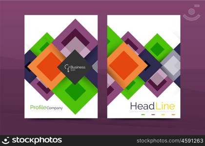 Set of front and back a4 size pages, business annual report design templates. Geometric square shapes backgrounds. Vector illustration