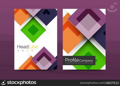 Set of front and back a4 size pages, business annual report design templates. Geometric square shapes backgrounds. Vector illustration