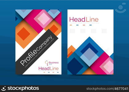 Set of front and back a4 size pages, business annual report design templates. Geometric square shapes backgrounds. Vector illustration