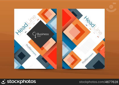 Set of front and back a4 size pages, business annual report design templates. Geometric square shapes backgrounds. Vector illustration