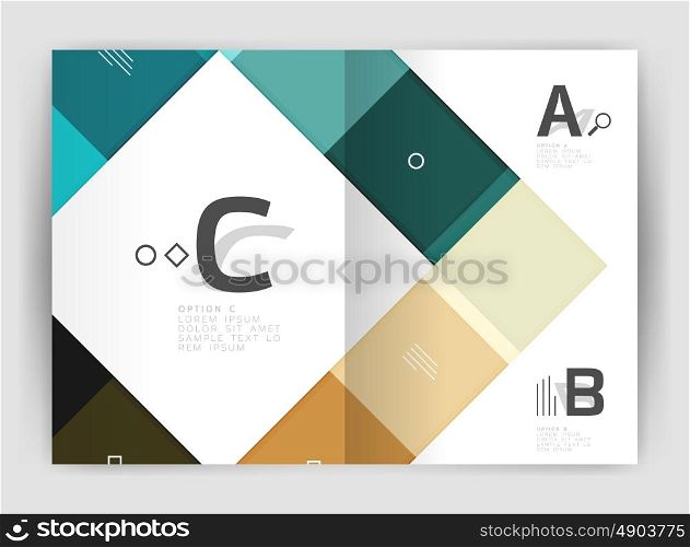 Set of front and back a4 size pages, business annual report design templates. Geometric square shapes backgrounds. Vector illustration