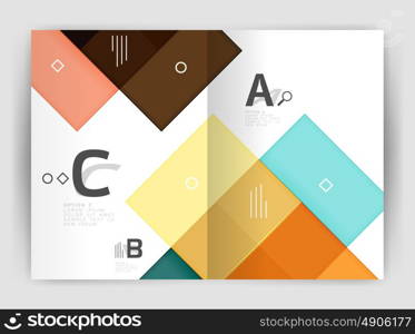 Set of front and back a4 size pages, business annual report design templates. Set of front and back a4 size pages, business annual report design templates. Geometric square shapes backgrounds. Vector illustration