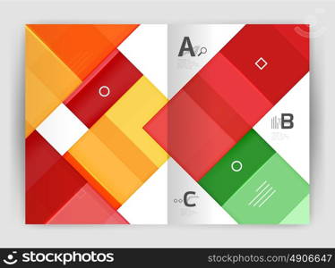 Set of front and back a4 size pages, business annual report design templates. Set of front and back a4 size pages, business annual report design templates. Geometric square shapes backgrounds. Vector illustration