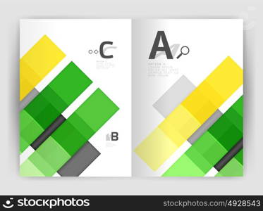 Set of front and back a4 size pages, business annual report design templates. Set of front and back a4 size pages, business annual report design templates. Geometric square shapes backgrounds. Vector illustration