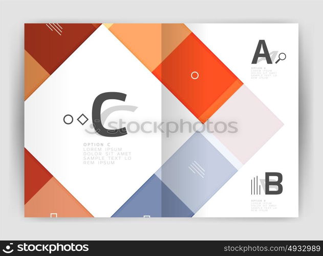 Set of front and back a4 size pages, business annual report design templates. Set of front and back a4 size pages, business annual report design templates. Geometric square shapes backgrounds. Vector illustration