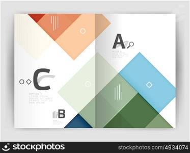 Set of front and back a4 size pages, business annual report design templates. Set of front and back a4 size pages, business annual report design templates. Geometric square shapes backgrounds. Vector illustration