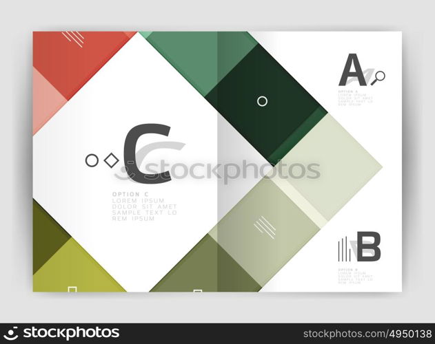 Set of front and back a4 size pages, business annual report design templates. Set of front and back a4 size pages, business annual report design templates. Geometric square shapes backgrounds. Vector illustration