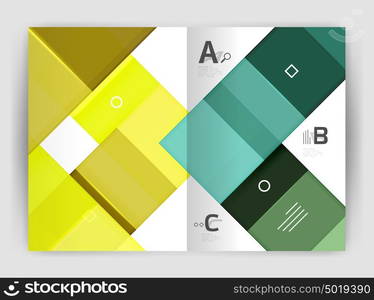 Set of front and back a4 size pages, business annual report design templates. Set of front and back a4 size pages, business annual report design templates. Geometric square shapes backgrounds. Vector illustration