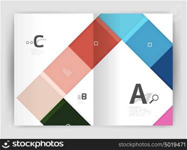 Set of front and back a4 size pages, business annual report design templates. Set of front and back a4 size pages, business annual report design templates. Geometric square shapes backgrounds. Vector illustration