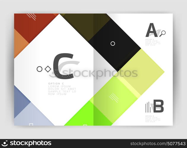 Set of front and back a4 size pages, business annual report design templates. Set of front and back a4 size pages, business annual report design templates. Geometric square shapes backgrounds. Vector illustration