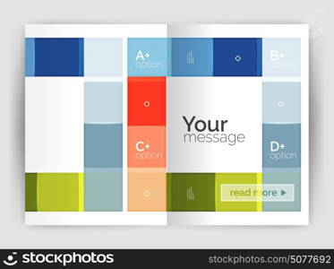 Set of front and back a4 size pages, business annual report design templates. Set of front and back a4 size pages, business annual report design templates. Geometric square shapes backgrounds. Vector illustration