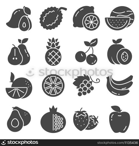 Set of fruit gray icons on white background