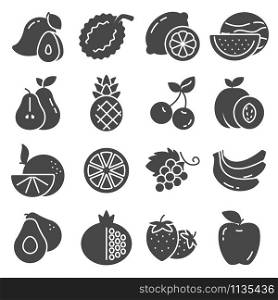 Set of fruit gray icons on white background