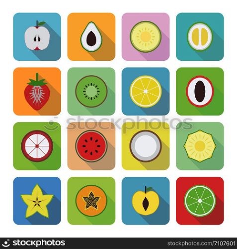 set of fruit icon with shadow, flat style